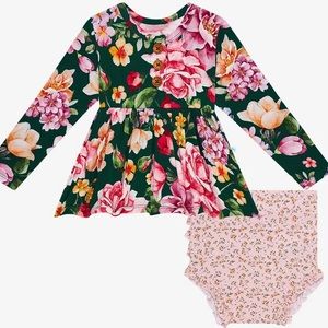 Posh Peanut Long Sleeve Henley Bummie Set Arsine Green Pink Floral Bamboo 6-12m